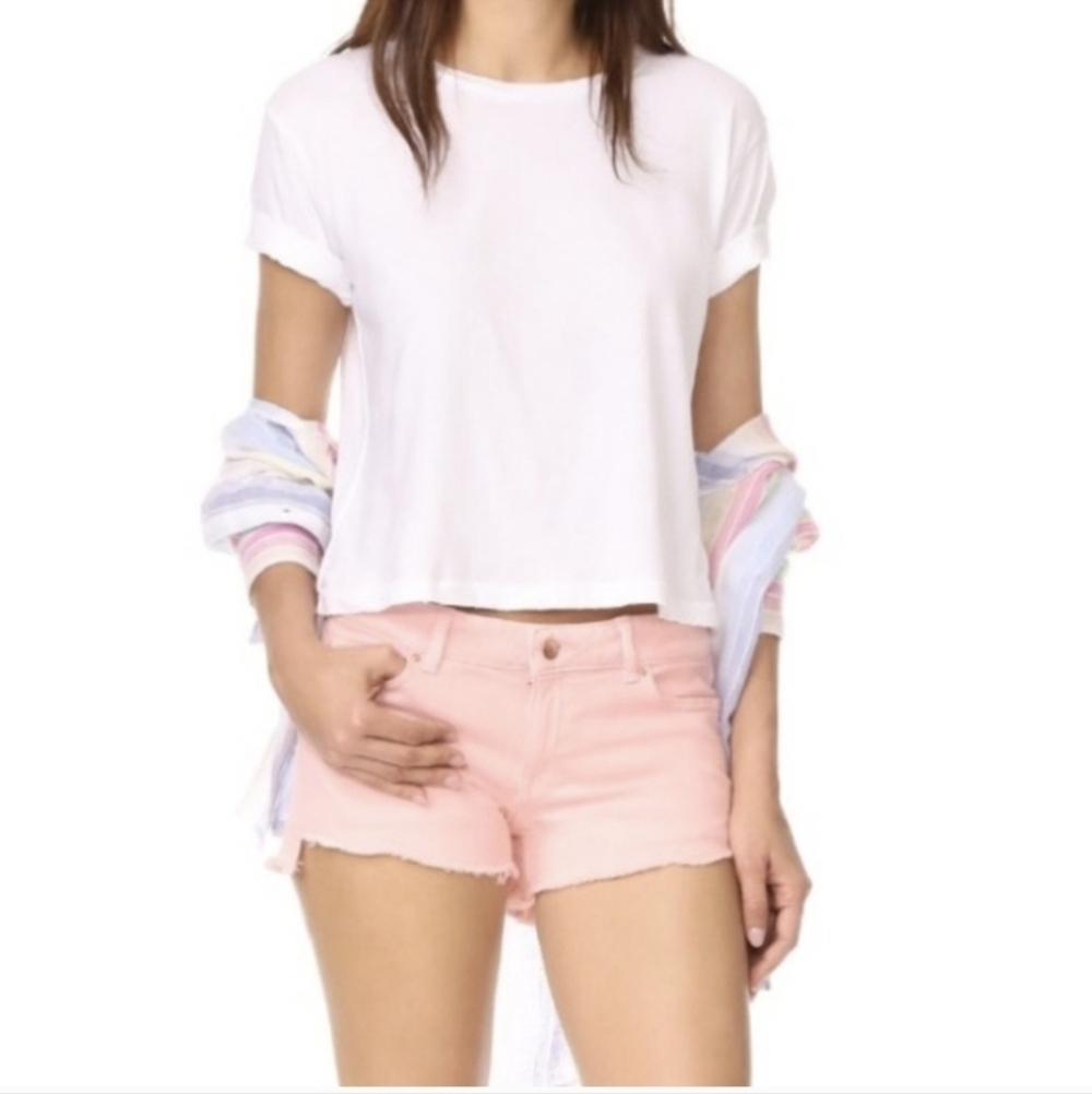 DL1961 Renee Cutoff Denim Shorts In Hibiscus Pastel Pink - Picture 4 of 12